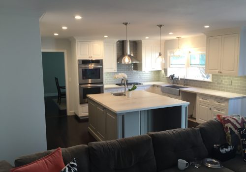 All White Kitchen Marble Counter Grey Subway Tile Remodel Hauser Houses