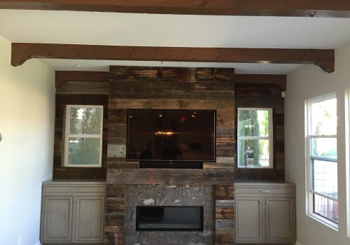 Custom Woodwall with TV and Grey Cabinets Remodel Hauser Houses